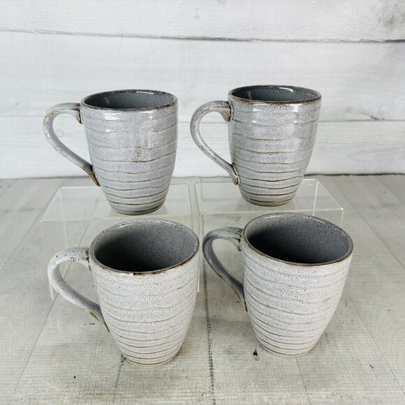 Home Target Gray Ribbed Brown Speckled Farmhouse Rustic 10oz Cups Mugs Set of 4 - Picture 5 of 16